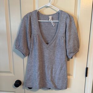 Gray V-Neck Women's Wool Blend Sweater